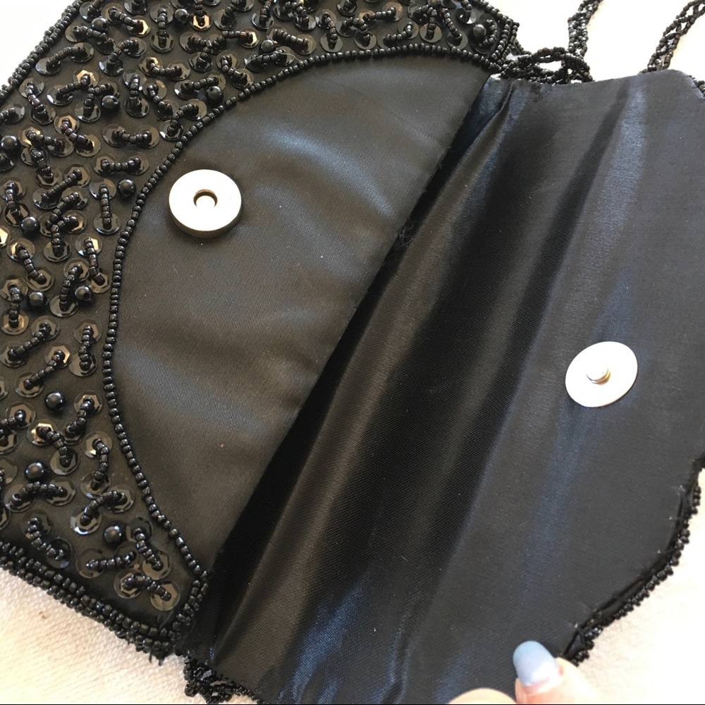 Rectangular Black Beaded Evening Bag Wbeaded Strap - image 5